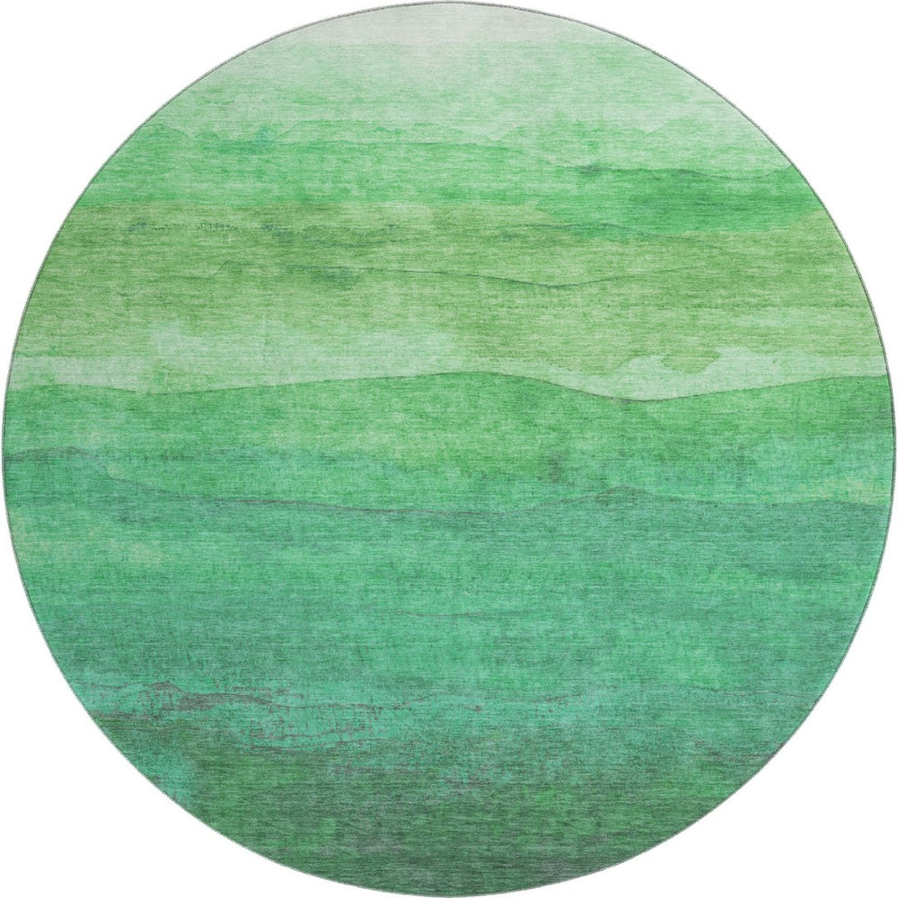 HomeRoots 8' Green And Ivory Striped Round Rug - Washable, UV Protected, Stylish & Durable for Indoor/Outdoor Use 697575