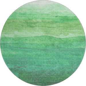 HomeRoots 8' Green And Ivory Striped Round Rug - Washable, UV Protected, Stylish & Durable for Indoor/Outdoor Use 697575