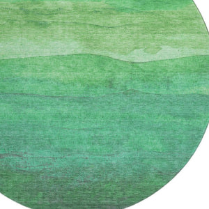 HomeRoots 8' Green And Ivory Striped Round Rug - Washable, UV Protected, Stylish & Durable for Indoor/Outdoor Use 697575