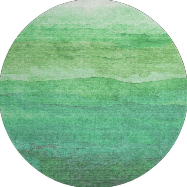 HomeRoots 8' Green And Ivory Striped Round Rug - Washable, UV Protected, Stylish & Durable for Indoor/Outdoor Use 697575