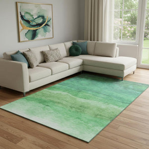 HomeRoots 8' Green and Ivory Striped Washable Area Rug – UV Protected, Durable, Easy-Care for Indoors & Outdoors 697576