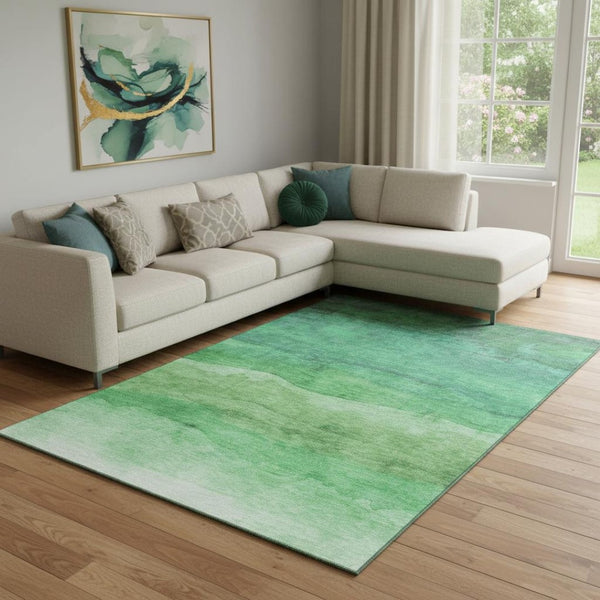 HomeRoots 8' Green and Ivory Striped Washable Area Rug – UV Protected, Durable, Easy-Care for Indoors & Outdoors 697576