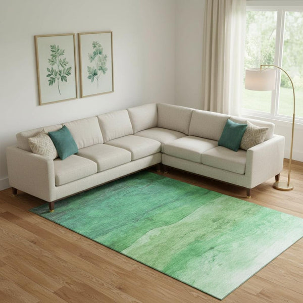 HomeRoots 9' X 12' Green And Ivory Striped Washable Area Rug – UV Protected, Durable, Family-Friendly Style! 697577
