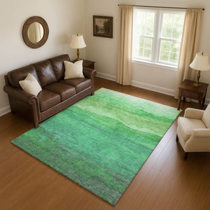 HomeRoots 9' X 12' Green And Ivory Striped Washable Area Rug – UV Protected, Durable, Family-Friendly Style! 697577