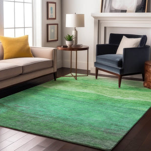 HomeRoots 9' X 12' Green And Ivory Striped Washable Area Rug – UV Protected, Durable, Family-Friendly Style! 697577