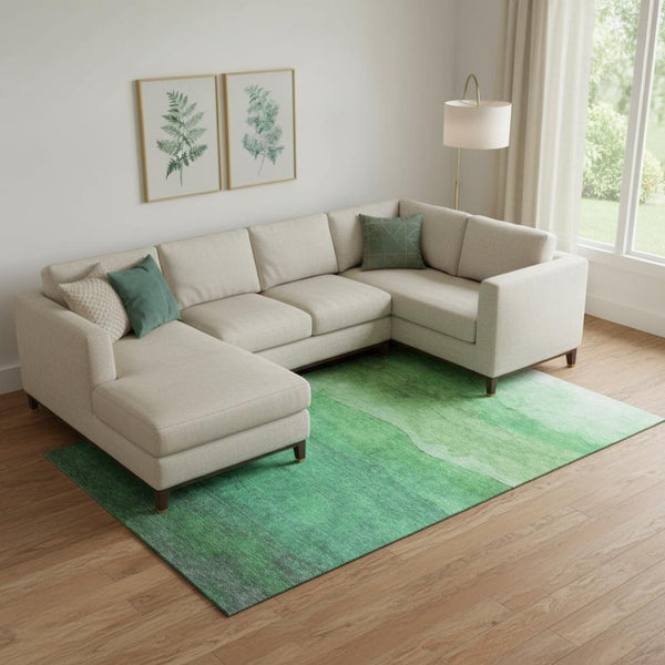HomeRoots 10' X 14' Green & Ivory Striped Washable Area Rug - Stain Resistant, UV Protected & Non-Slip Design 697578