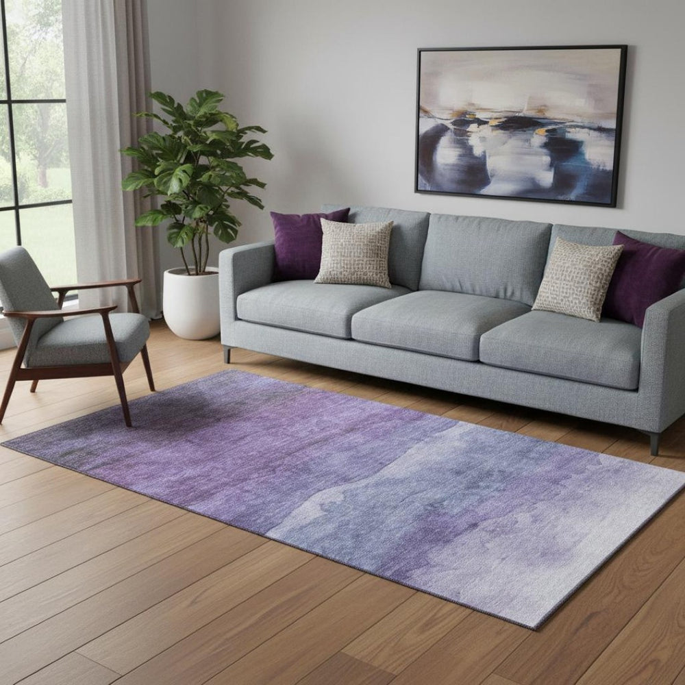 HomeRoots 5' X 8' Stylish Purple and Plum Striped Washable Area Rug with UV Protection for Everyday Use 697580