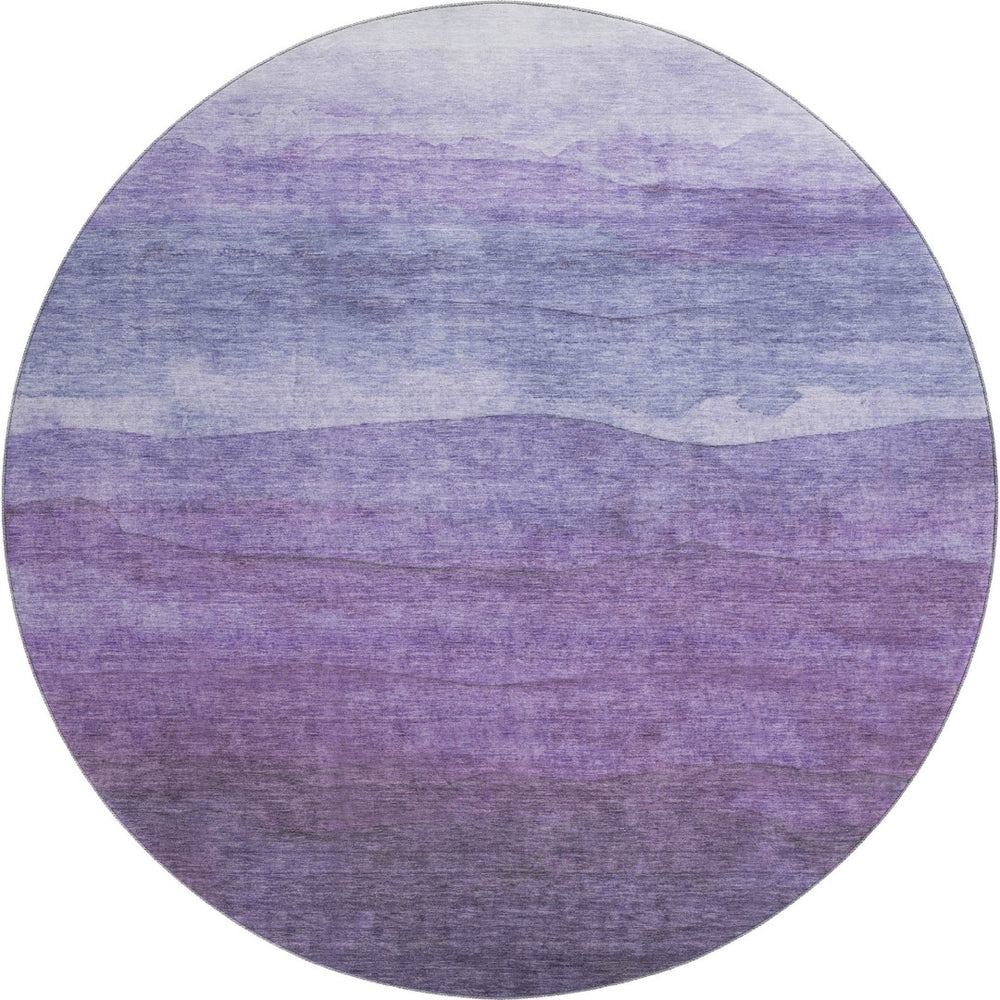 HomeRoots 8' Purple and Plum Striped Washable Round Rug with UV Protection - Perfect for Homes with Kids & Pets 697581