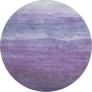 HomeRoots 8' Purple and Plum Striped Washable Round Rug with UV Protection - Perfect for Homes with Kids & Pets 697581