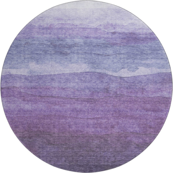 HomeRoots 8' Purple and Plum Striped Washable Round Rug with UV Protection - Perfect for Homes with Kids & Pets 697581