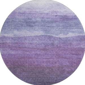 HomeRoots 8' Purple and Plum Striped Washable Round Rug with UV Protection - Perfect for Homes with Kids & Pets 697581