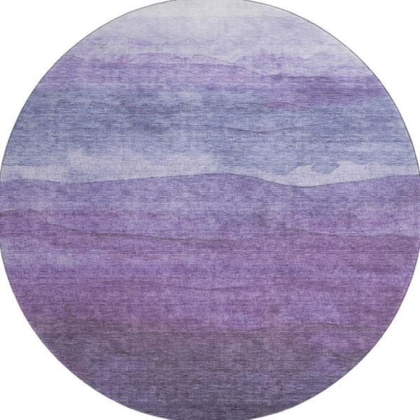HomeRoots 8' Purple and Plum Striped Washable Round Rug with UV Protection - Perfect for Homes with Kids & Pets 697581