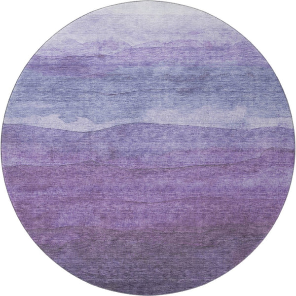 HomeRoots 8' Purple and Plum Striped Washable Round Rug with UV Protection - Perfect for Homes with Kids & Pets 697581
