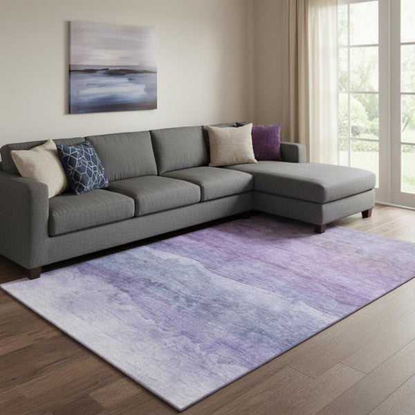 HomeRoots 8' X 10' Vibrant Purple and Plum Striped Washable Area Rug with UV Protection for Active Homes 697582