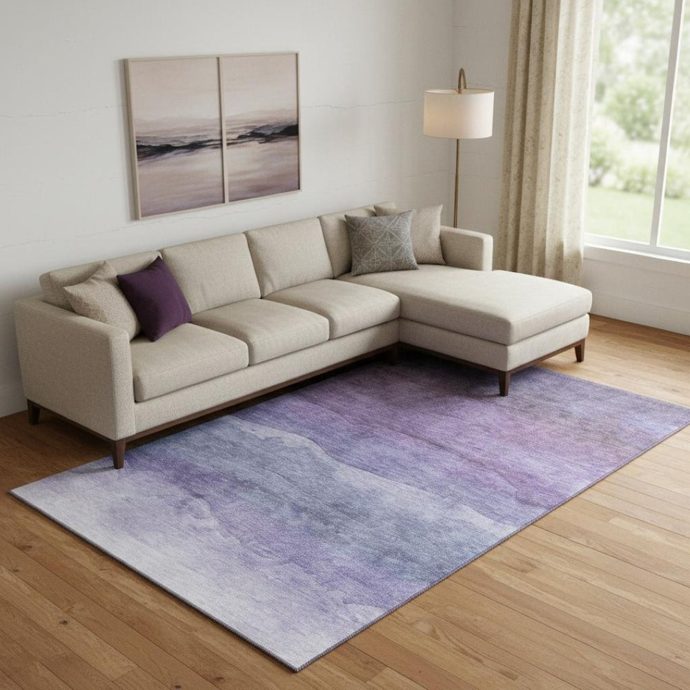 HomeRoots 9' X 12' Striped Purple & Plum Washable Area Rug with UV Protection for Stylish, Kid-Friendly Homes 697583
