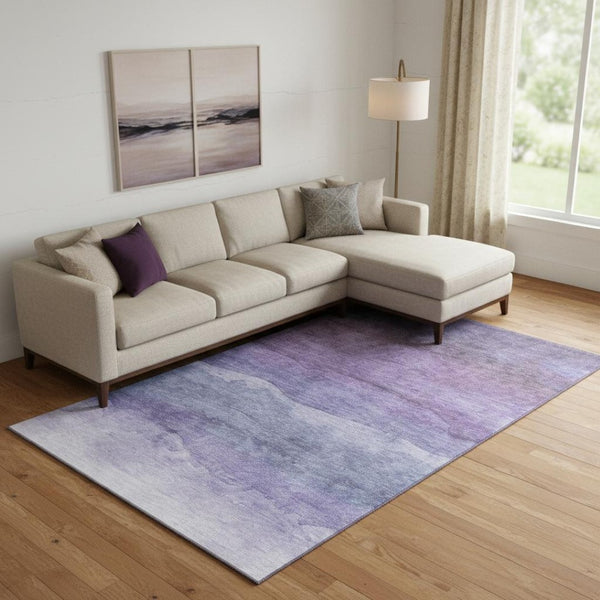 HomeRoots 9' X 12' Striped Purple & Plum Washable Area Rug with UV Protection for Stylish, Kid-Friendly Homes 697583