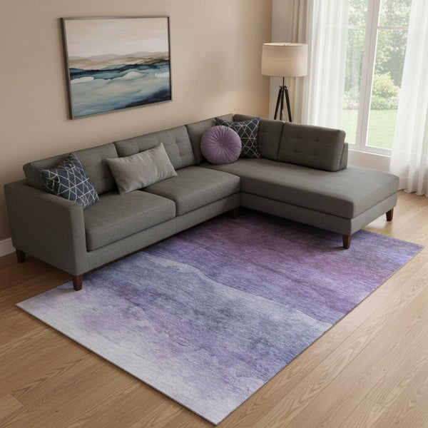 HomeRoots 10' Purple & Plum Striped Washable Area Rug - UV Protected, Durable, Easy-Clean for Busy Homes 697584