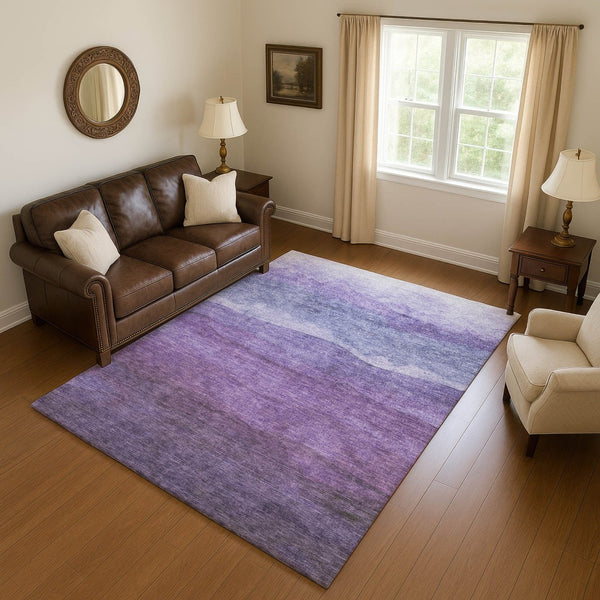 HomeRoots 10' Purple & Plum Striped Washable Area Rug - UV Protected, Durable, Easy-Clean for Busy Homes 697584