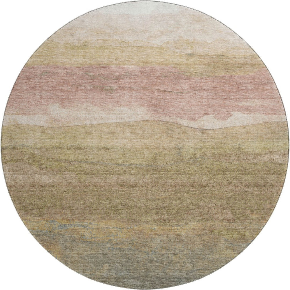HomeRoots 8' Tan and Beige Striped Round Rug - Washable, Durable, UV Protected for Stylish, Easy Care Homes 697587