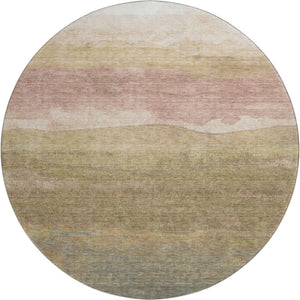 HomeRoots 8' Tan and Beige Striped Round Rug - Washable, Durable, UV Protected for Stylish, Easy Care Homes 697587
