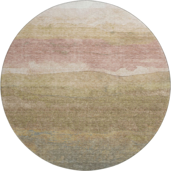HomeRoots 8' Tan and Beige Striped Round Rug - Washable, Durable, UV Protected for Stylish, Easy Care Homes 697587