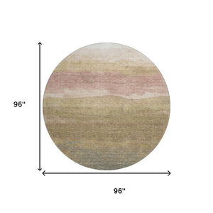 HomeRoots 8' Tan and Beige Striped Round Rug - Washable, Durable, UV Protected for Stylish, Easy Care Homes 697587