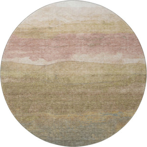 HomeRoots 8' Tan and Beige Striped Round Rug - Washable, Durable, UV Protected for Stylish, Easy Care Homes 697587
