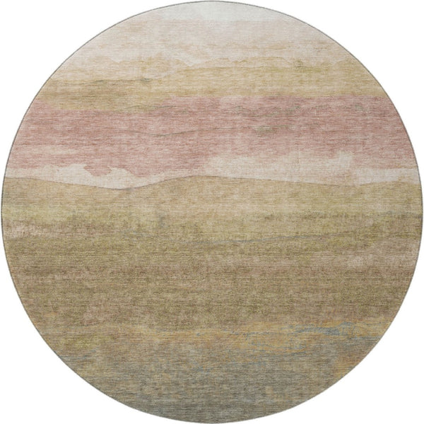 HomeRoots 8' Tan and Beige Striped Round Rug - Washable, Durable, UV Protected for Stylish, Easy Care Homes 697587