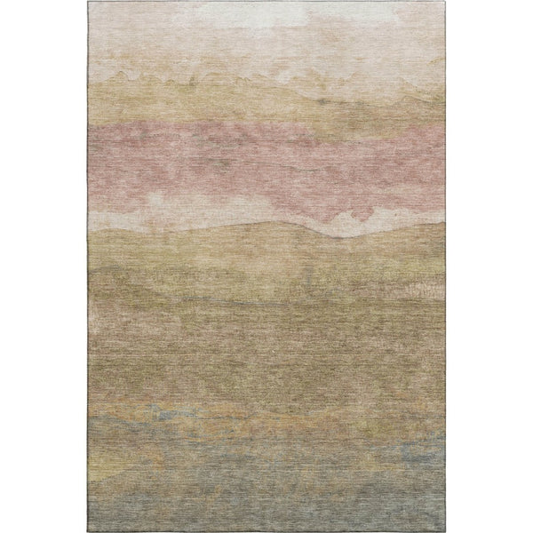 HomeRoots 8' X 10' Tan And Beige Striped Washable Area Rug - Durable, UV-Protected, Stain-Resistant Elegance 697588