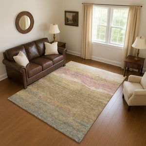 HomeRoots 9' X 12' Tan and Beige Striped Area Rug - Washable, UV-Protected, Stain-Resistant for Busy Homes 697589
