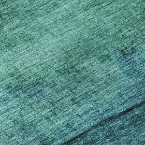HomeRoots 8' Striped Teal and Green Washable Round Rug with UV Protection for Indoor & Outdoor Spaces 697593