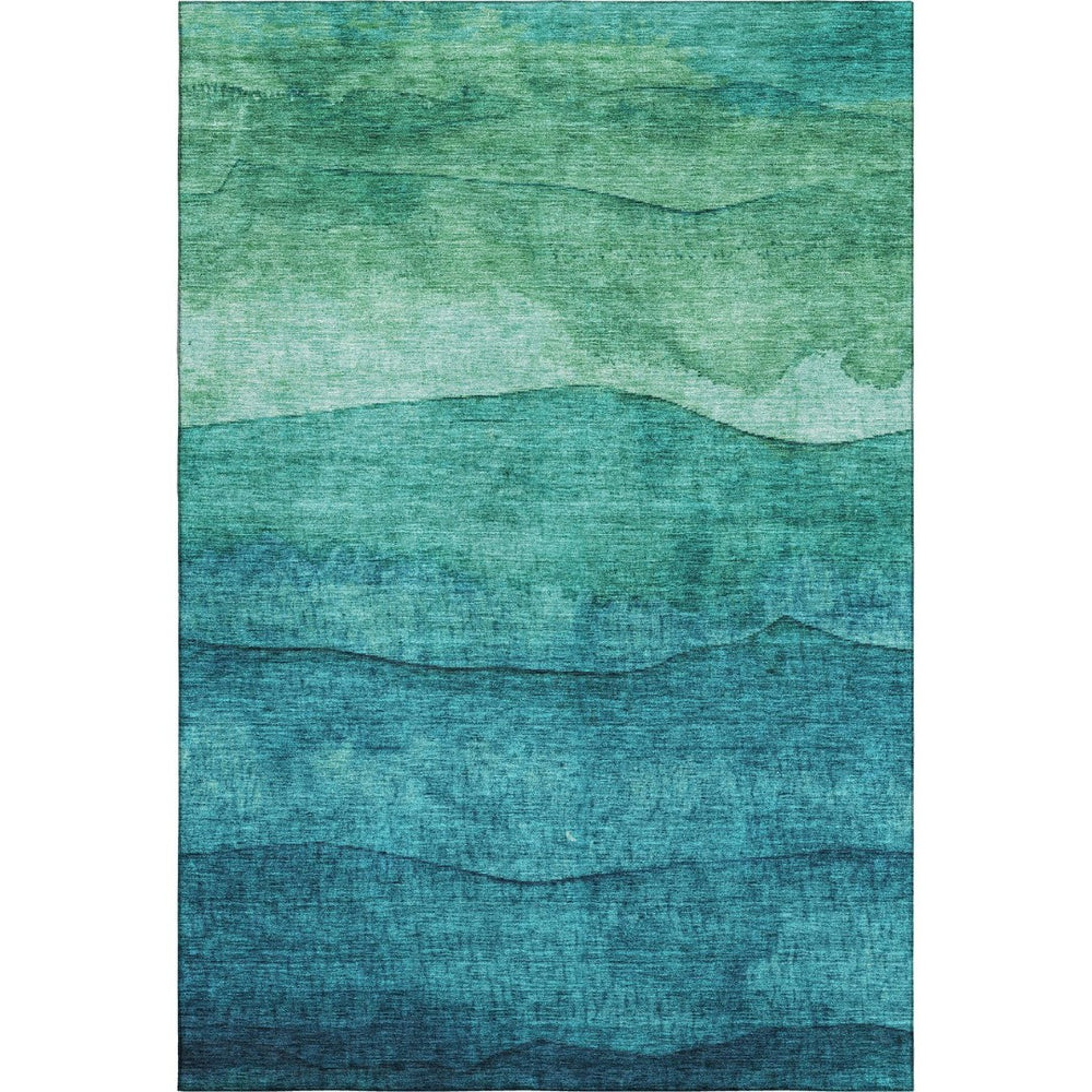 HomeRoots 9' X 12' Teal and Green Striped Area Rug - Durable, Washable, UV Protected for High-Traffic Spaces 697595