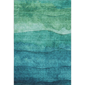 HomeRoots 9' X 12' Teal and Green Striped Area Rug - Durable, Washable, UV Protected for High-Traffic Spaces 697595
