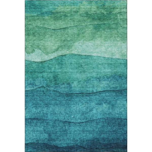 HomeRoots 9' X 12' Teal and Green Striped Area Rug - Durable, Washable, UV Protected for High-Traffic Spaces 697595