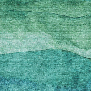HomeRoots 10' Teal & Green Striped Washable Area Rug - UV Protected, Durable, Perfect for Busy Homes & Kids! 697596