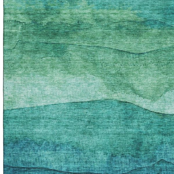 HomeRoots 10' Teal & Green Striped Washable Area Rug - UV Protected, Durable, Perfect for Busy Homes & Kids! 697596