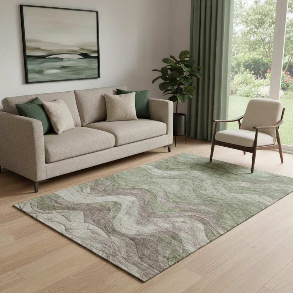 HomeRoots 5' X 8' Stylish Green Taupe Beige Abstract Washable Area Rug with UV Defense for Homes & Kids 697598