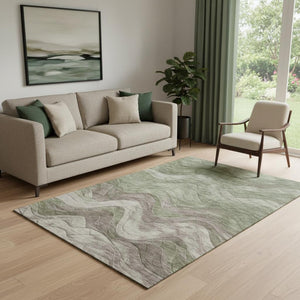 HomeRoots 5' X 8' Stylish Green Taupe Beige Abstract Washable Area Rug with UV Defense for Homes & Kids 697598