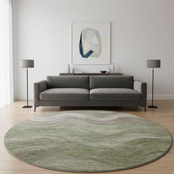 HomeRoots 8' Green Taupe Beige Abstract Round Rug – Washable, UV-Protected & Perfect for High-Traffic Areas 697599