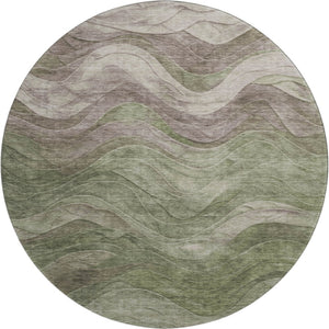 HomeRoots 8' Green Taupe Beige Abstract Round Rug – Washable, UV-Protected & Perfect for High-Traffic Areas 697599