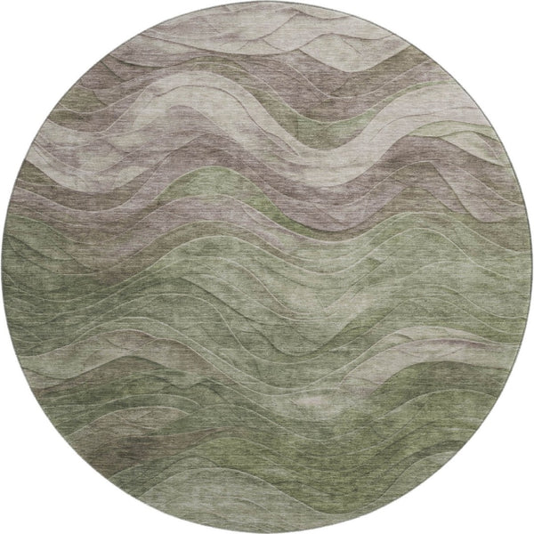 HomeRoots 8' Green Taupe Beige Abstract Round Rug – Washable, UV-Protected & Perfect for High-Traffic Areas 697599