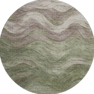 HomeRoots 8' Green Taupe Beige Abstract Round Rug – Washable, UV-Protected & Perfect for High-Traffic Areas 697599