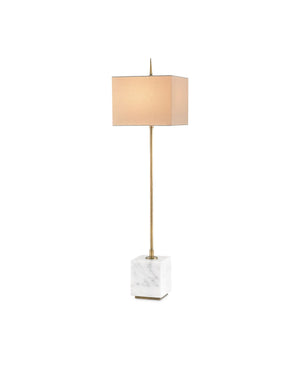 Currey & Company Thompson Brass Console Lamp with Marble Base and Linen Shade for Entryway Decor 6975