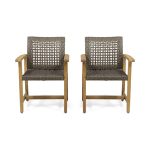 English Elm Christopher Knight Home® - HAMPTON Acacia Wood Dining Chair Pair with Handwoven Wicker Seats and Durable Velvet Finish Brown 60400.00MCA