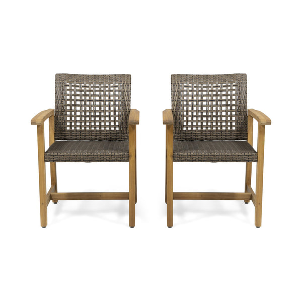 English Elm Christopher Knight Home® - HAMPTON Acacia Wood Dining Chair Pair with Handwoven Wicker Seats and Durable Velvet Finish Brown 60400.00MCA