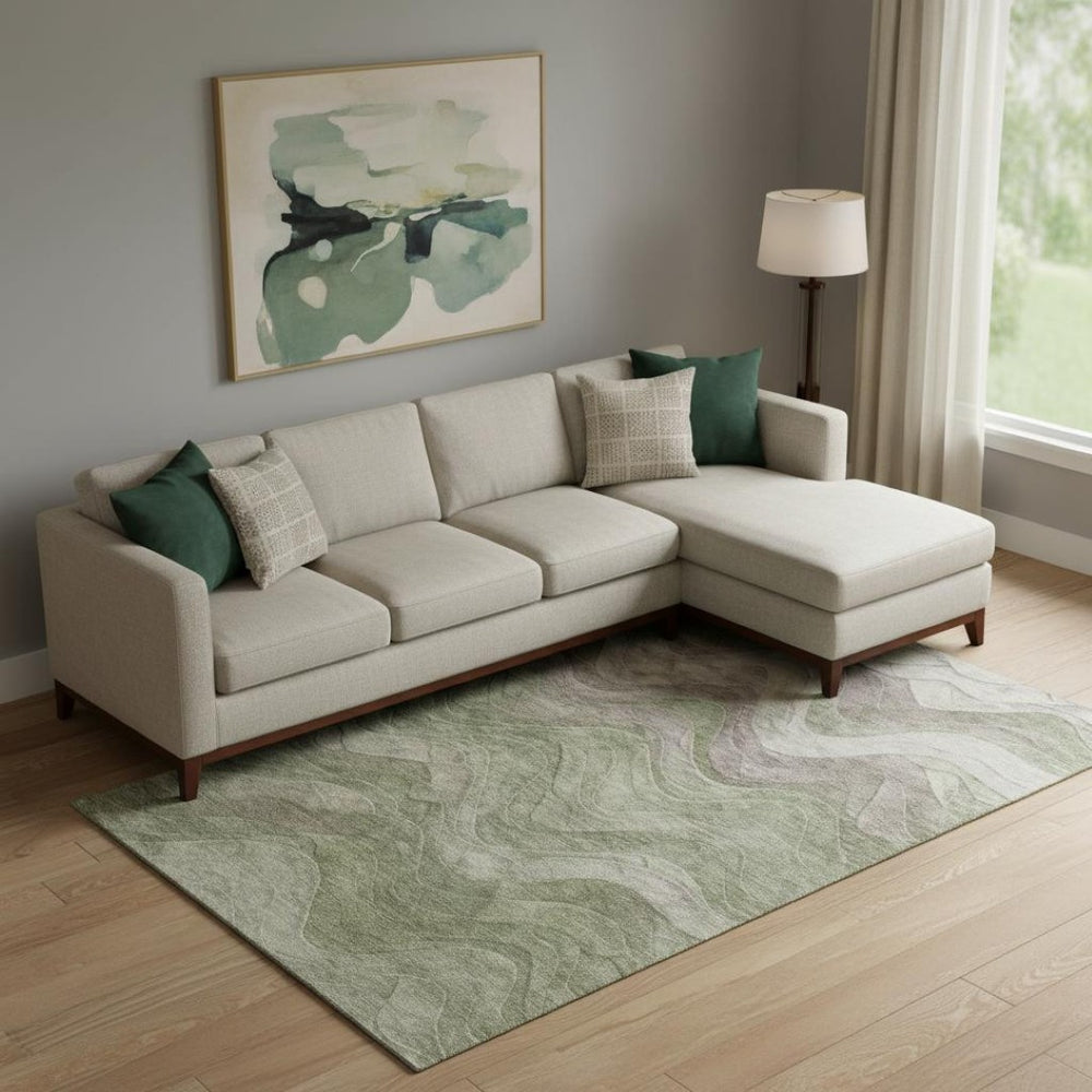 HomeRoots 9' Abstract Green, Taupe & Beige Washable Area Rug - Stain-Resistant, UV Protected, Non-Slip Design 697601