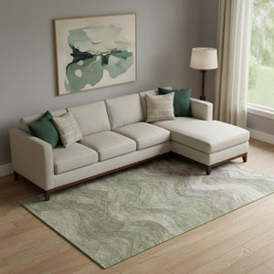 HomeRoots 9' Abstract Green, Taupe & Beige Washable Area Rug - Stain-Resistant, UV Protected, Non-Slip Design 697601