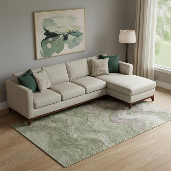 HomeRoots 9' Abstract Green, Taupe & Beige Washable Area Rug - Stain-Resistant, UV Protected, Non-Slip Design 697601