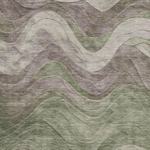 HomeRoots 9' Abstract Green, Taupe & Beige Washable Area Rug - Stain-Resistant, UV Protected, Non-Slip Design 697601