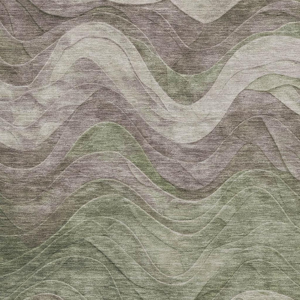 HomeRoots 9' Abstract Green, Taupe & Beige Washable Area Rug - Stain-Resistant, UV Protected, Non-Slip Design 697601